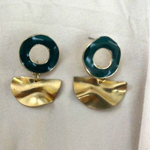 Green & Gold Played Earrings